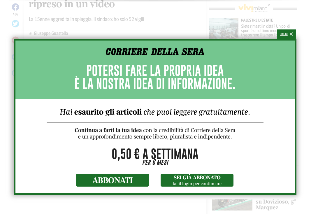 An annoying news paywall